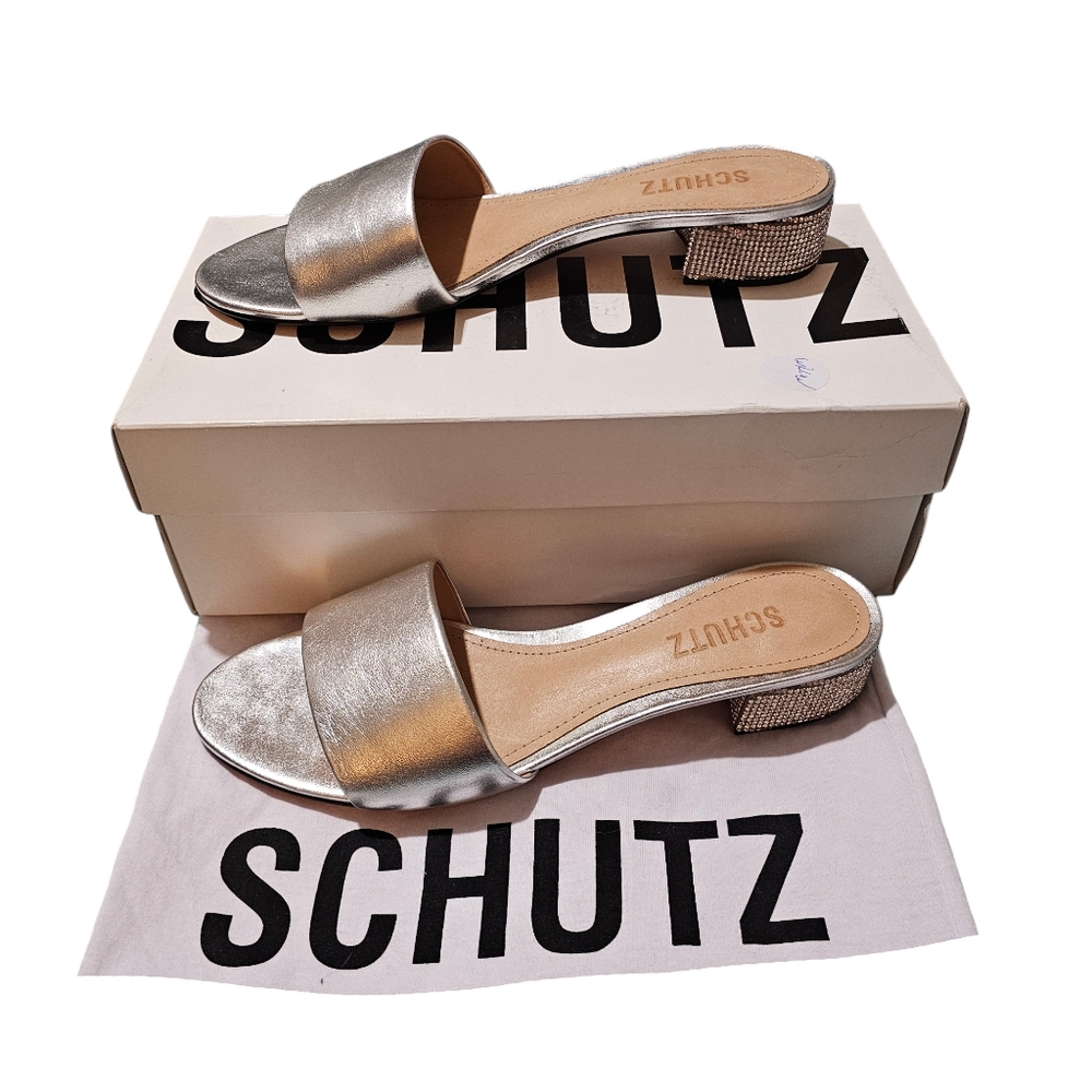 SCHUTZ Embelished Open Toe Mules Size 8.5 - Picture 1 of 2